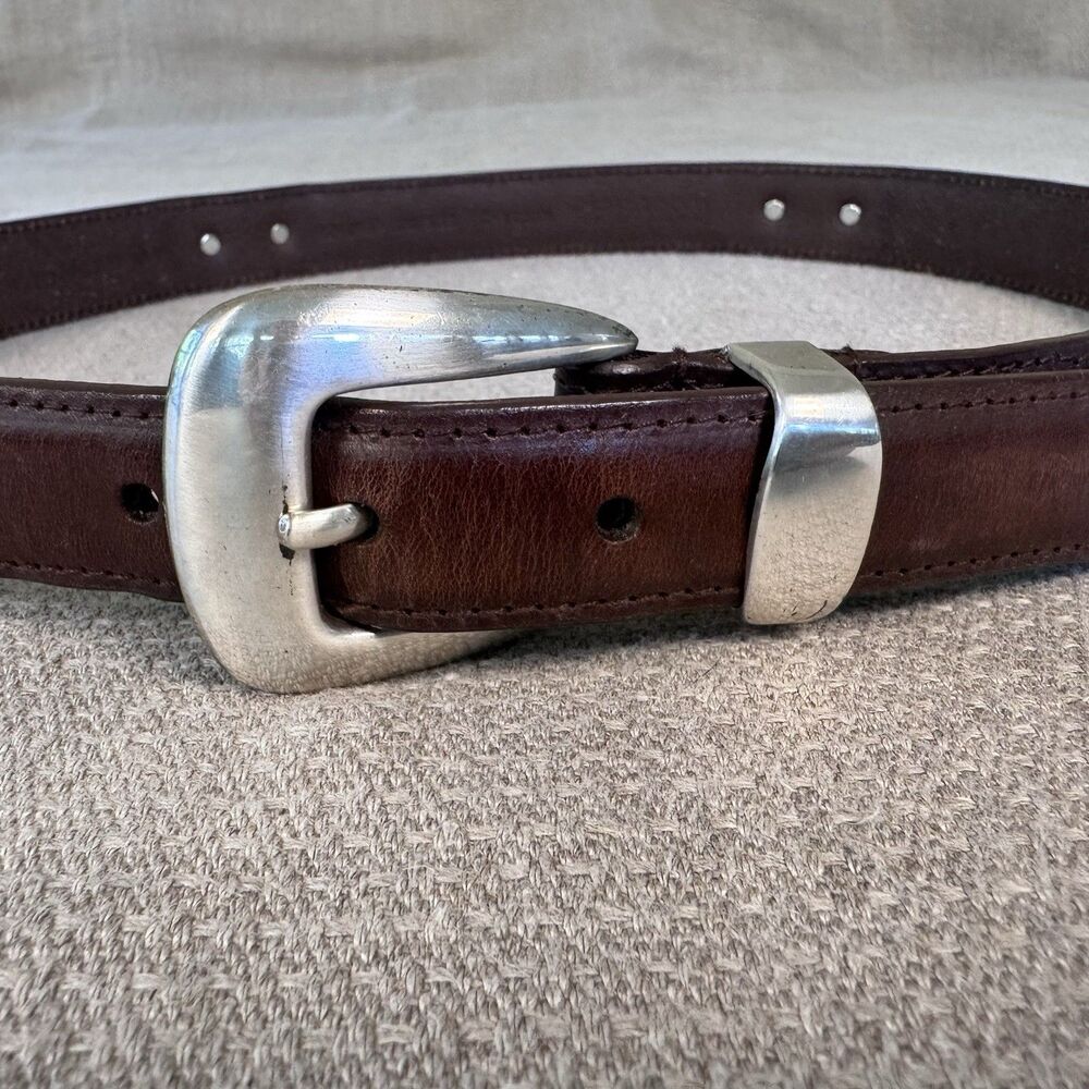 VTG Woolrich Brown Leather Women’s Golf Belt Silver Buckle Size Small 531